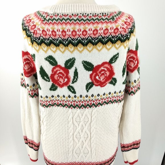 Cable Knit Sweater Nordic Ski Women M White Red - Picture 4 of 7